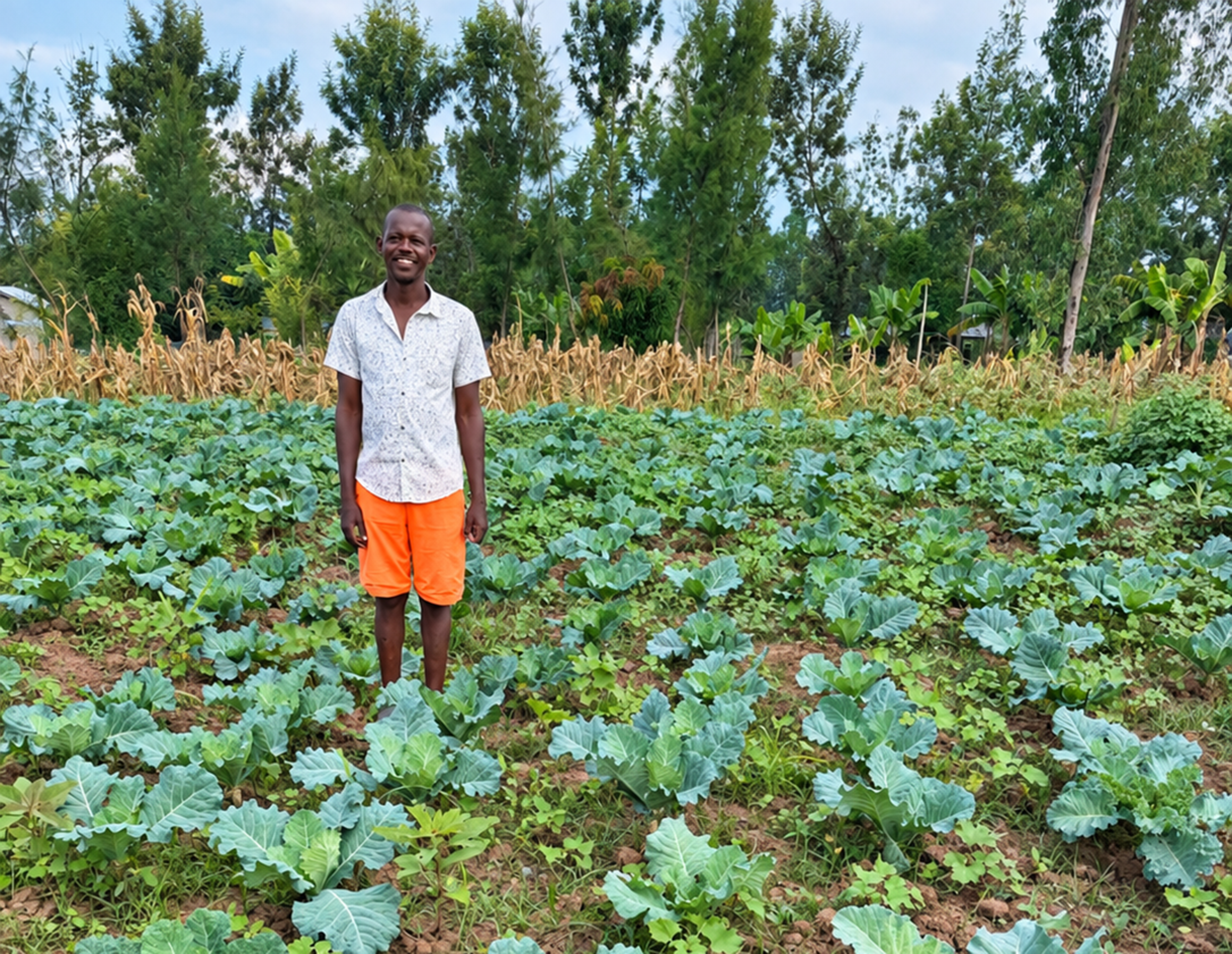 Irrigation with a KickStart water pump helped Victor grow these vegetables and earn $116 a week.